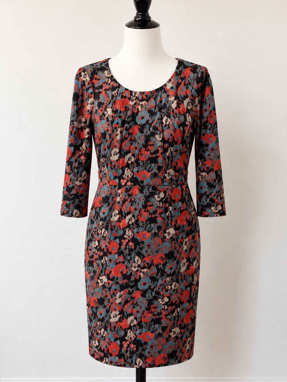 Antonio Melani Size 8 Abstract Floral Sheath Dress 3/4 Sleeve Career Office